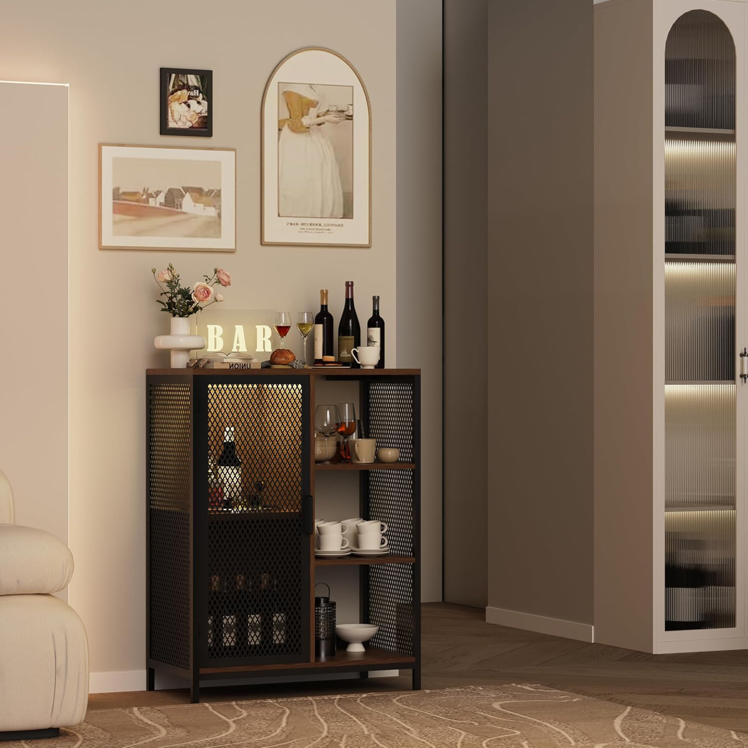 17 Stories Coffee Bar Cabinet For Home Liquor Bar Cabinet Liquor Cabinet LED Home Mini Bar Cabinet For Liquor Buffet Cabinet With Storage Kitchen Storage Cabinet Wayfair